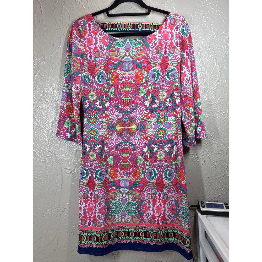Laundry Shelli Segal Pink Print Shift Dress Calypso Paisley‎ Floral Womens Sz XS